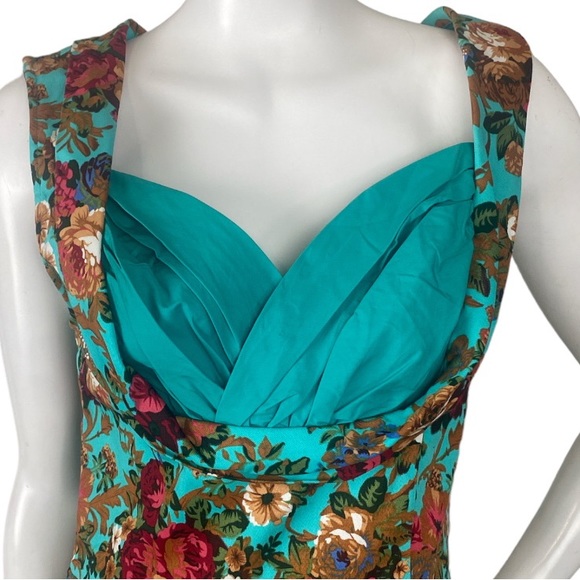 NWT Lindy Bop Ophelia Green Turquoise Garden Floral Party Swing Dress Sz Medium - Picture 11 of 17